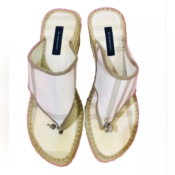Burberry Pink Plaid Check Espadrille Wedge Thongs Flip Flops Sandals Size 39 - Picture 1 of 7